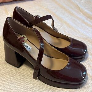 Steve Madden Burgundy Patent Mary Jane Block Heels